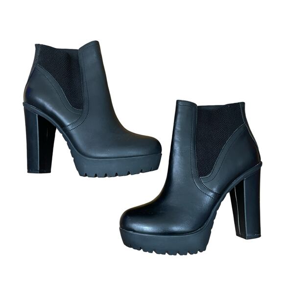 Steve Madden Amandaa Black Leather Almond Toe Platform Ankle Bootie Size 8.5 - Picture 11 of 11